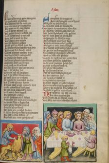 Samson Killing a Lion: Samson's Wedding; Weltchronik, about 1400-1410. Creator: Unknown