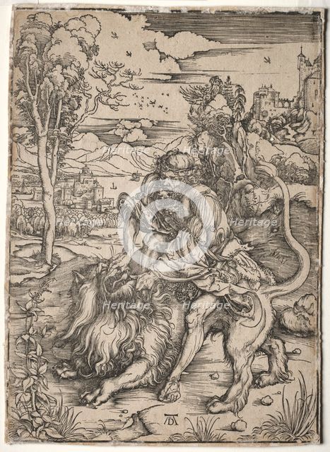 Samson Killing the Lion, c. 1496-1497. Creator: Albrecht Dürer (German, 1471-1528).