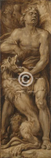 Samson Rending the Lion, c.1550-c.1560. Creator: Maerten van Heemskerck.