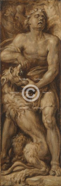 Samson Rending the Lion, c.1550-c.1560. Creator: Maerten van Heemskerck.