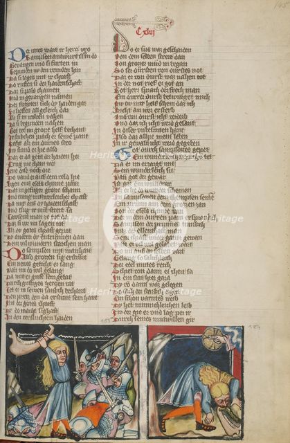 Samson Slaying the Philistines with the Jawbone of an Ass: Samson Drinking..., about 1400-1410. Creator: Unknown.