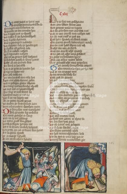 Samson Slaying the Philistines with the Jawbone of an Ass: Samson Drinking..., about 1400-1410. Creator: Unknown.