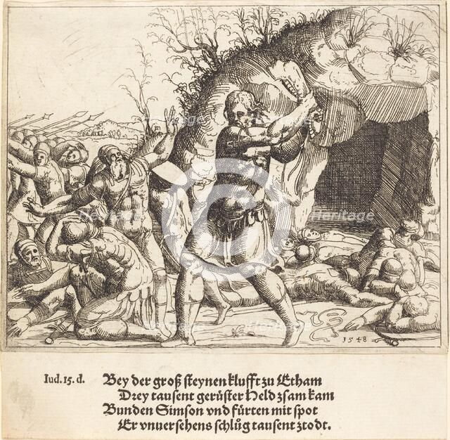 Samson Slays the Philistines, 1548. Creator: Augustin Hirschvogel.