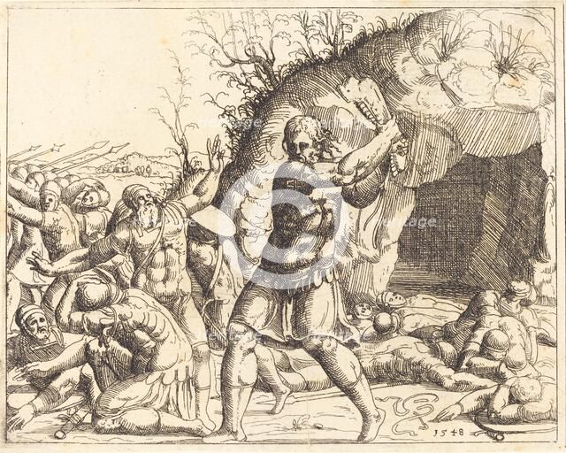 Samson Slays the Philistines. Creator: Augustin Hirschvogel.