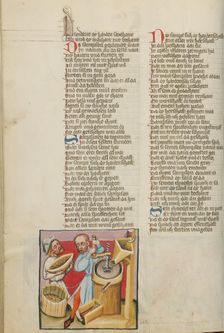 Samson Working in the Corn Mill; Weltchronik, about 1400-1410. Creator: Unknown