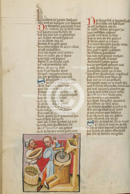 Samson Working in the Corn Mill; Weltchronik, about 1400-1410. Creator: Unknown.
