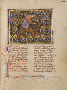 Samson Wrestling with the Lion; Bestiary, about 1270. Creator: Unknown