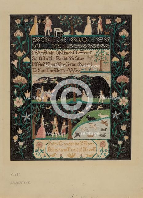 Sampler, 1935/1942. Creator: Elizabeth Valentine.