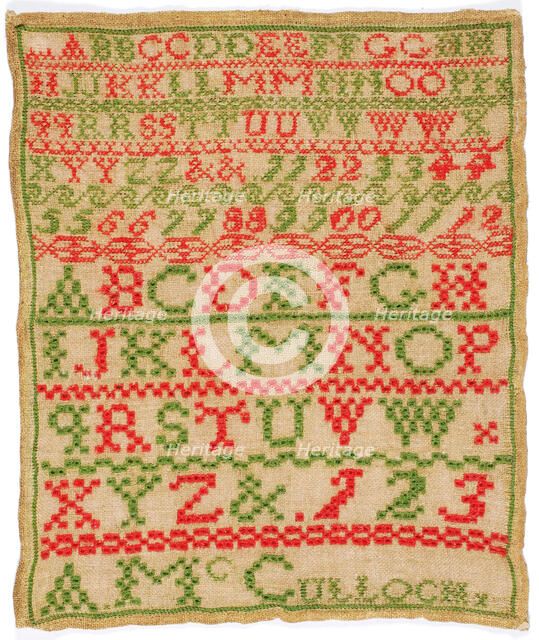Sampler, about 1830. Creator: Unknown.