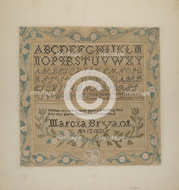 Sampler, c. 1937. Creator: Alfonso Moreno.