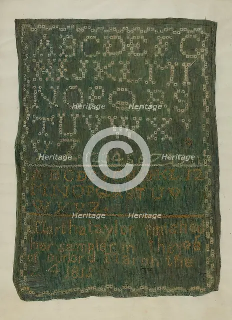 Sampler, c. 1939. Creator: Edna C. Rex.