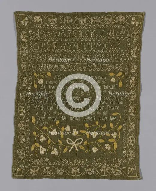 Sampler, England, 1818. Creator: Elizabeth Gloon.