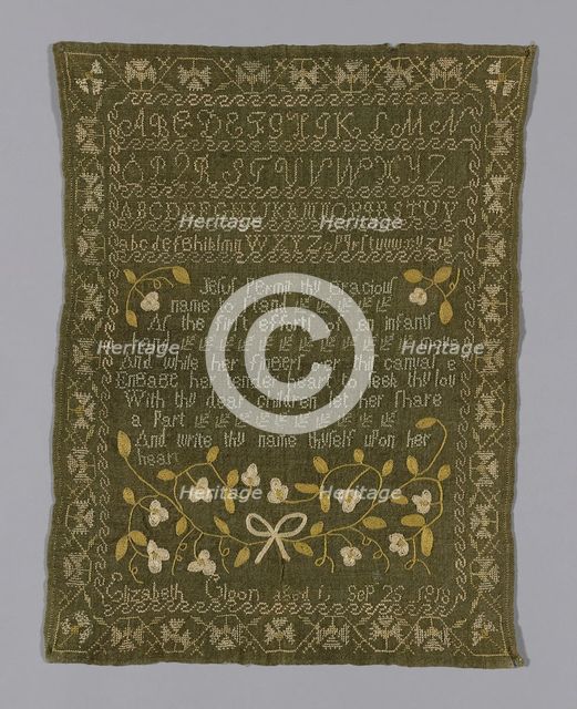 Sampler, England, 1818. Creator: Elizabeth Gloon.