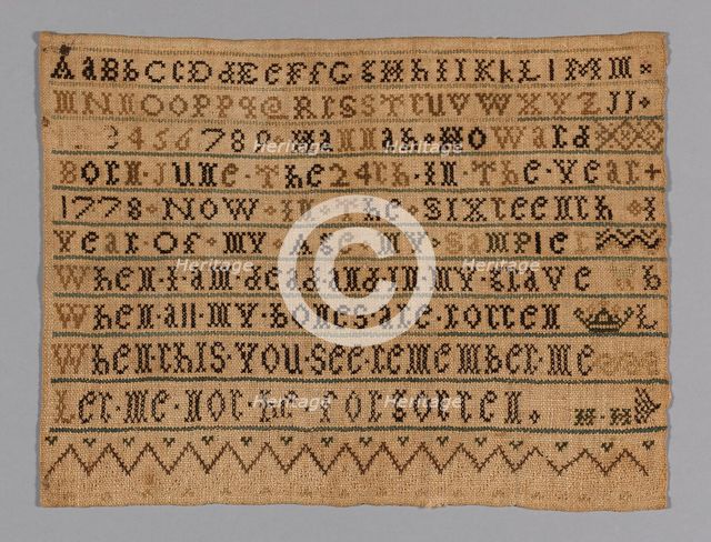 Sampler, Massachusetts, 1793/94. Creator: Hannah Howard.