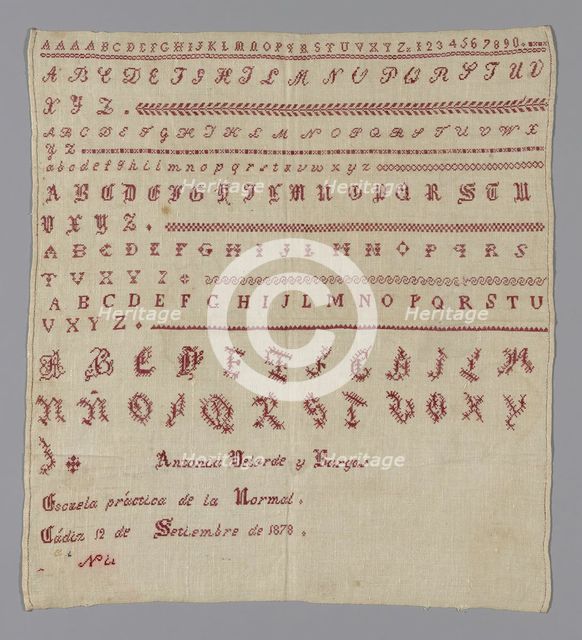 Sampler, Spain, 1878. Creator: Unknown.
