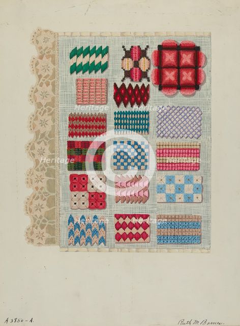 Sampler (Stitching), c. 1937. Creator: Ruth M. Barnes.