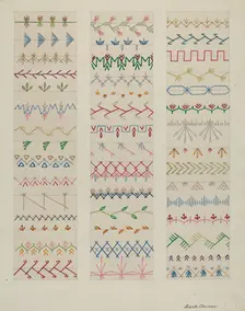 Samples of Stitching, c. 1937. Creator: Edith Towner