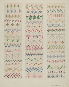 Samples of Stitching, c. 1937. Creator: Edith Towner