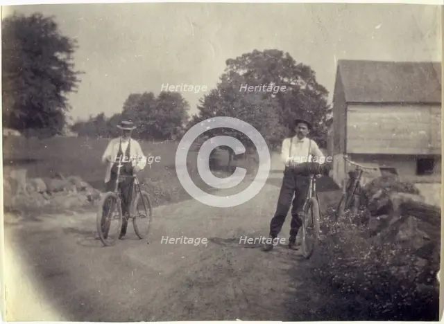 Samuel Murray and Benjamin Eakins on Bicycles, c. 1895-1899. Creator: Thomas Eakins.