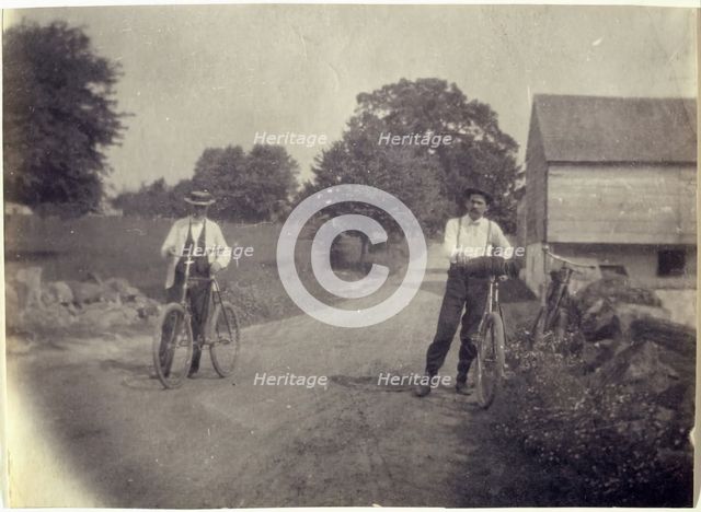 Samuel Murray and Benjamin Eakins on Bicycles, c. 1895-1899. Creator: Thomas Eakins.