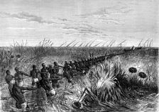 Samuel Baker's boat hauled through river grass, 1864 (1874). Creator: Unknown