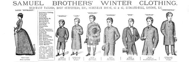 Samuel Brothers' Winter Clothing, 1883. Creator: Unknown.