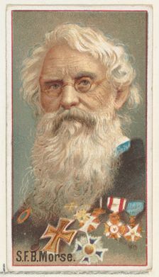 Samuel F. B. Morse, printer's sample for the World's Inventors souvenir album (A25) for Al..., 1888. Creator: Allen & Ginter