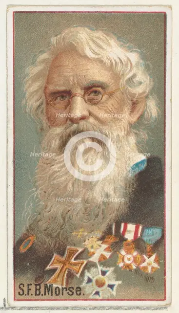 Samuel F. B. Morse, printer's sample for the World's Inventors souvenir album (A25) for Al..., 1888. Creator: Allen & Ginter.