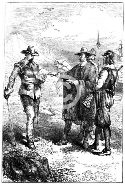 Samuel Gorton's landing in America, c1636 (c1880).Artist: Whymper
