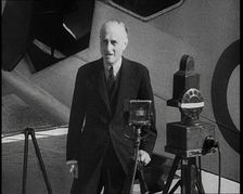 Samuel Hoare Giving a Speech in Front of a Plane, 1930s. Creator: British Pathe Ltd