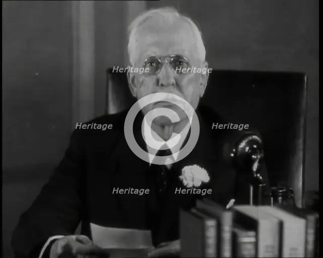 Samuel Insull Talking to the Camera, 1930s. Creator: British Pathe Ltd.
