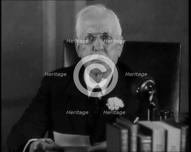 Samuel Insull Talking to the Camera, 1930s. Creator: British Pathe Ltd.