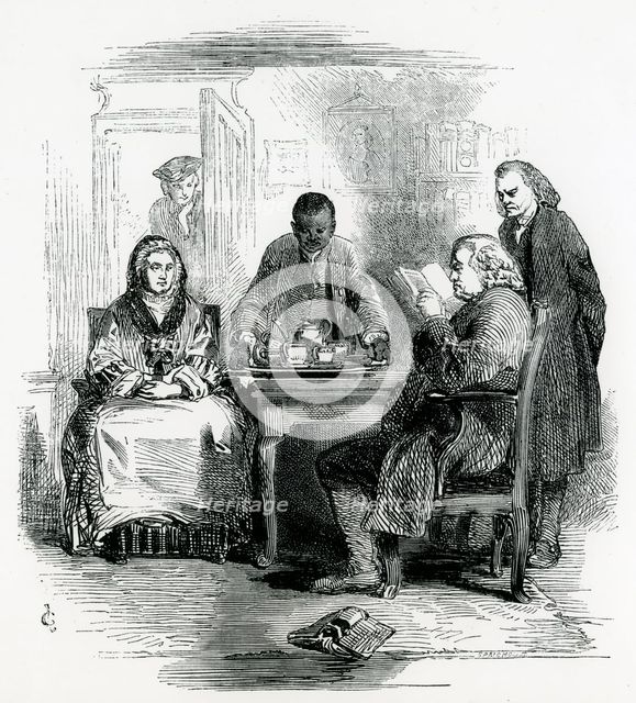 Samuel Johnson, 18th century English man of letters in his house off Fleet Street, London, 1852. Artist: Unknown