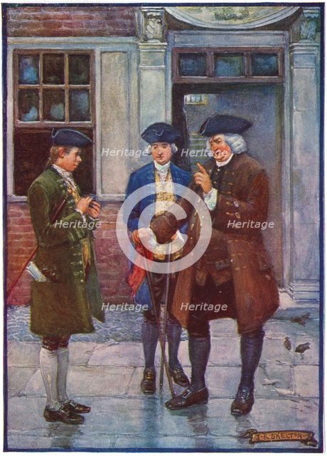 Samuel Johnson, English man of letters, talking to Oliver Goldsmith, English author, c1755-1774. Artist: Unknown