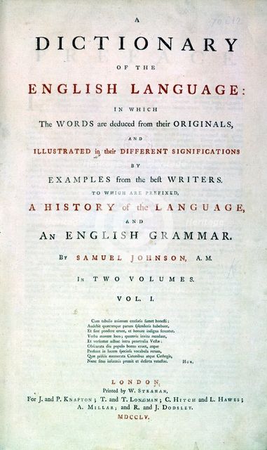 Samuel Johnson's Dictionary of the English Language, 1755. Artist: Unknown