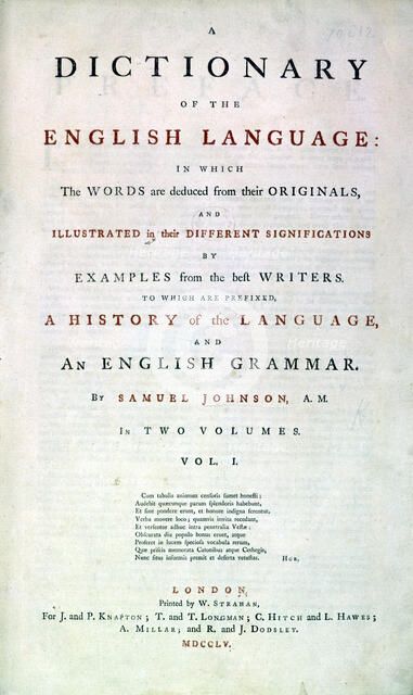 Samuel Johnson's Dictionary of the English Language, 1755. Artist: Unknown