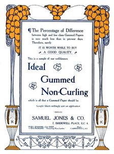 Samuel Jones & Co. - Ideal Gummed Non-Curling Advert 1919. Artist: Samuel Jones