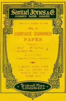 Samuel Jones & Company Gummed Paper Makers advert, 1919