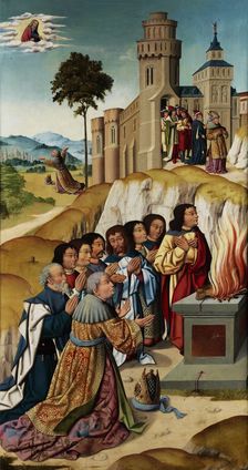 Samuel sacrificing the burnt offering and Procession from Jerusalem, Between 1500 and 1520. Creator: Master of the Schretlen Circumcision (active 1500-1520)