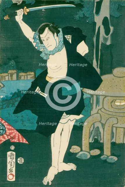 Samurai Warrior. Japanese painting on silk, in a traditional Japanese style. Artist: Unknown