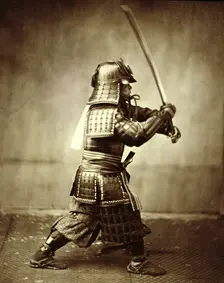 Samurai with raised sword, c1860. Creator: Felice Beato