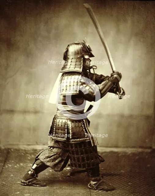 Samurai with raised sword, c1860. Creator: Felice Beato.