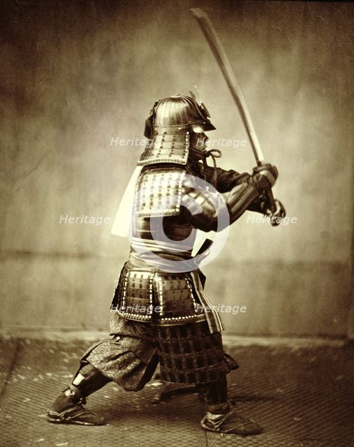 Samurai with raised sword, c1860. Creator: Felice Beato.