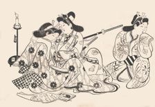Samurai and Courtesan Seated; A Servant Beside Them, ca. 1685., ca. 1685. Creator: Sugimura Jihei