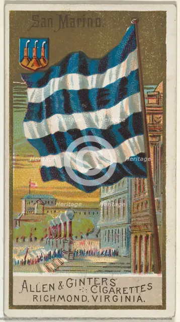 San Marino, from Flags of All Nations, Series 2 (N10) for Allen & Ginter Cigarettes Brands..., 1890. Creator: Allen & Ginter.