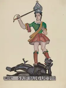 San Miguel - The Archangel and Satan, 1935/1942. Creator: E. Boyd