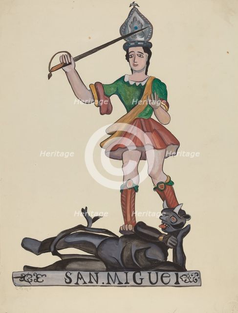 San Miguel - The Archangel and Satan, 1935/1942. Creator: E. Boyd.