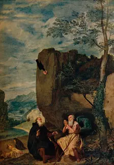 San Antonio Abad Visita A San Pablo (San Antonio Abad visits Saint Paul), 1634, (c1934). Artist: Diego Velasquez