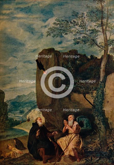 'San Antonio Abad Visita A San Pablo', (San Antonio Abad visits Saint Paul), 1634, (c1934). Artist: Diego Velasquez.