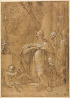 San Carlo Borromeo Adoring an Image of the Birth of the Virgin, 1684/87. Creator: Sigismondo Caula